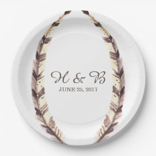 Feathered Border Wedding Paper Plates