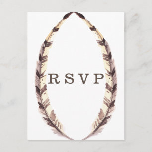 Feathered Border Wedding RSVP Postcard