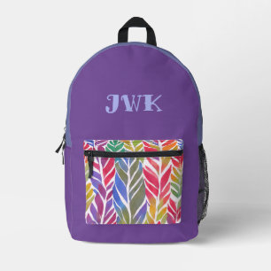 Feathered Elegance Personalised Monogram Printed Backpack