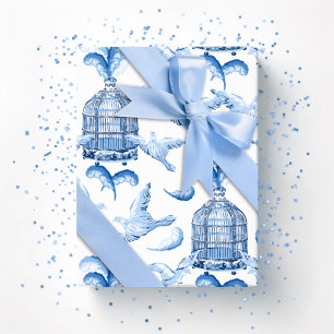 Feathered Fete in Blue Porcelain Wrapping Paper