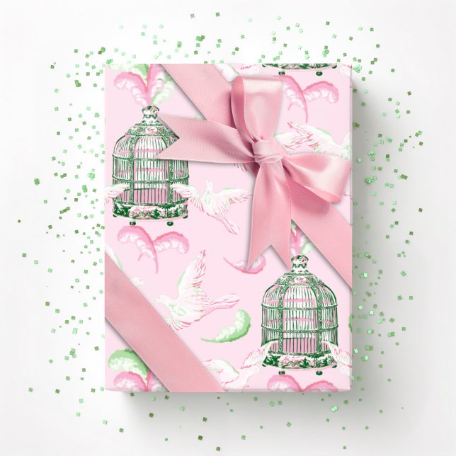 Feathered Fete in Pink and Green Wrapping Paper (Creator Uploaded)