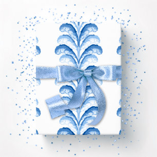 Feathered Fete Stripe in Blue Porcelain Wrapping Paper
