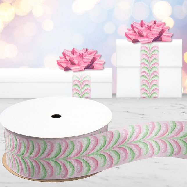 Feathered Fete Stripe in Pink and Green Grosgrain Ribbon (Creator Uploaded)