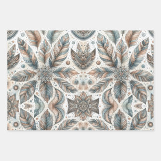 Feathered Flower Wrapping Paper Sheet