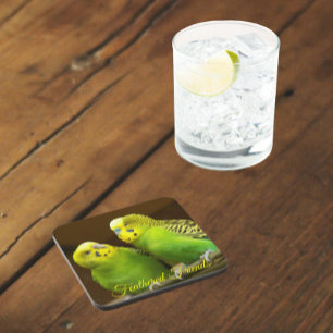 Feathered Friends Green and Yellow Parakeets Coaster