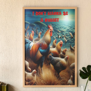 Feathered Gathering: Chickens Roaming in Meadow Poster