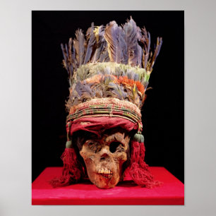 Feathered headdress on a skull, from Peru Poster