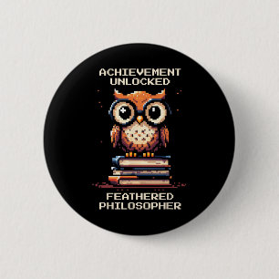 Feathered Philosopher Unlocked Owl Retro Gamer  6 Cm Round Badge