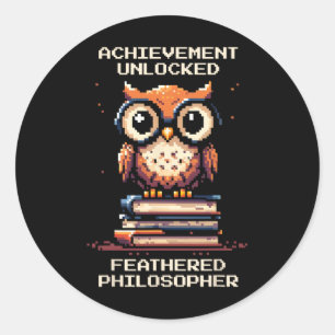 Feathered Philosopher Unlocked Owl Retro Gamer  Classic Round Sticker