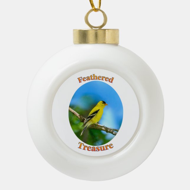 Feathered Treasure - American Goldfinch Ornament (Front)