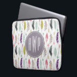 Feathers and Arrows Monogram Laptop Sleeve<br><div class="desc">A gift featuring a pattern of feathers and arrows.  Personalise with your monogram.</div>