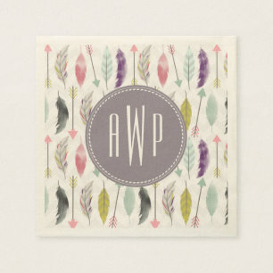 Feathers and Arrows Monogram Napkin