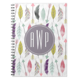 Feathers and Arrows Monogram Spiral Notebook