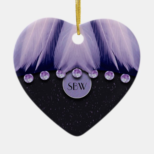 Feathers and Diamonds Ceramic Tree Decoration (Front)