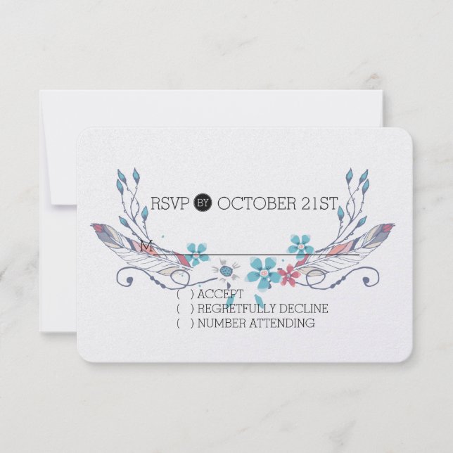 Feathers and Flowers RSVP Card (Front)