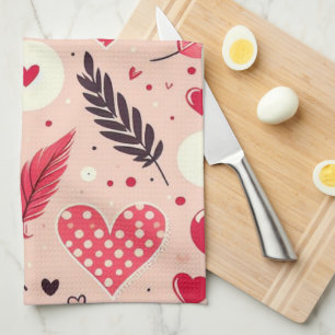 Feathers and Hearts Romantic Tea Towel