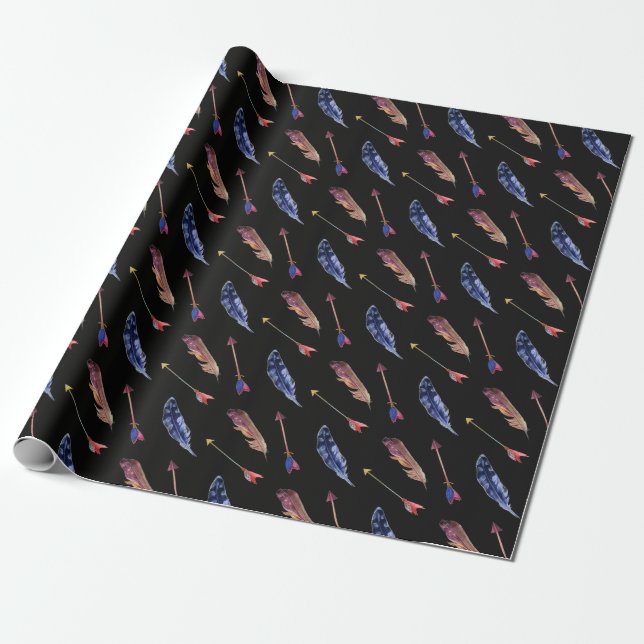 Feathers & Arrows Wrapping Paper (Unrolled)