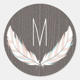 Feathers + Barn Wood Monogram Sticker
