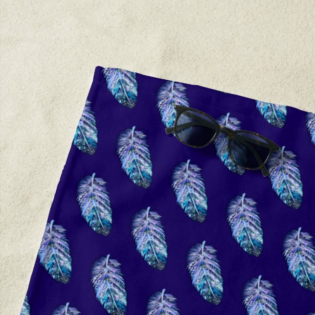 Feathers Blue Beach Towel - Custom Colours (In Situ)