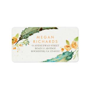 Feathers Bohemian Romantic Teal Wedding Label