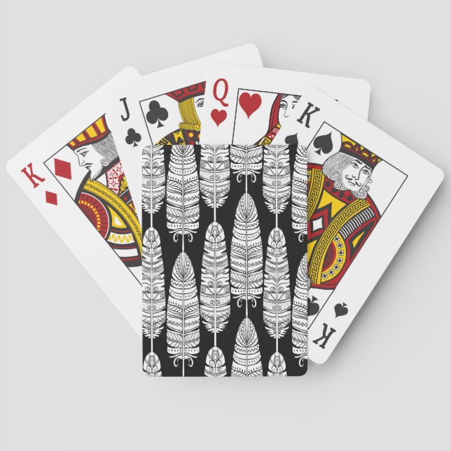 Feathers boho: black and white pattern playing cards (Back)