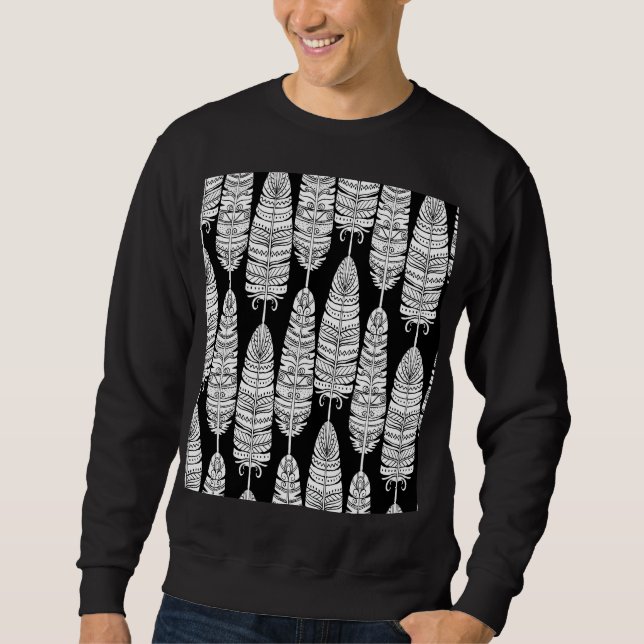 Feathers boho: black and white pattern sweatshirt (Front)