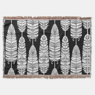Feathers boho: black and white pattern throw blanket