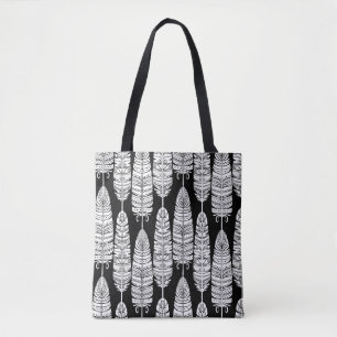 Feathers boho: black and white pattern tote bag
