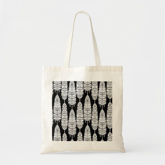 Feathers boho: black and white pattern tote bag (Front)