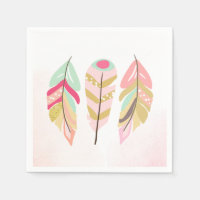 Feathers Boho Paper Napkins Pink Gold Girl Wild