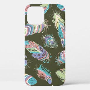 Feathers Boho Seamless Pattern. Tribal Ethnic Back iPhone 12 Case