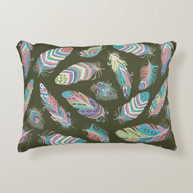 Feathers Boho Seamless Pattern. Tribal Ethnic Back Decorative Cushion (Front)