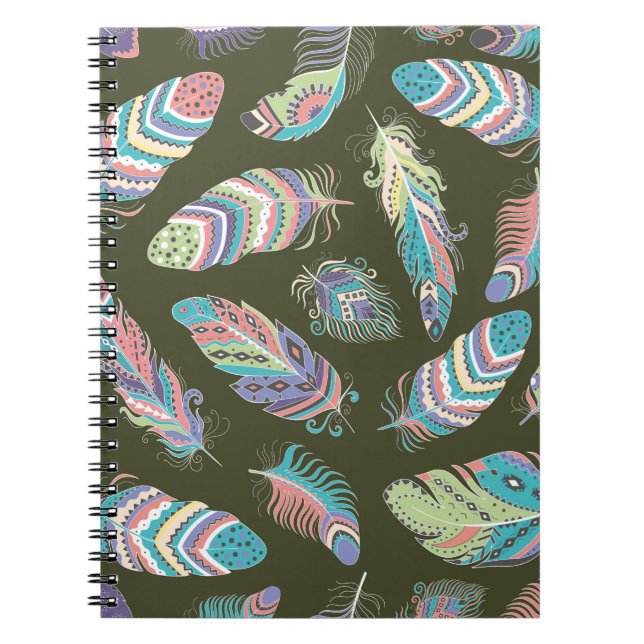 Feathers Boho Seamless Pattern. Tribal Ethnic Back Notebook (Front)