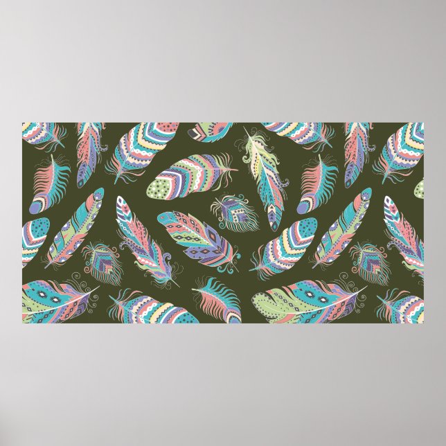 Feathers Boho Seamless Pattern. Tribal Ethnic Back Poster (Front)
