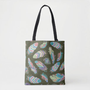 Feathers Boho Seamless Pattern. Tribal Ethnic Back Tote Bag