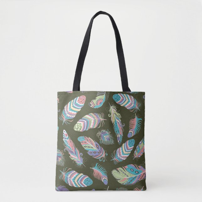 Feathers Boho Seamless Pattern. Tribal Ethnic Back Tote Bag (Front)