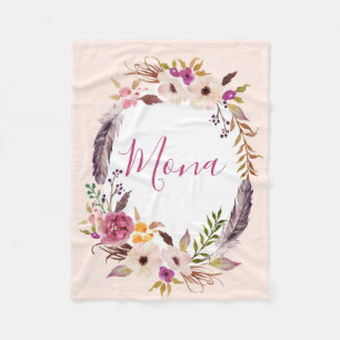 Feathers Boho watercolor customised blanket