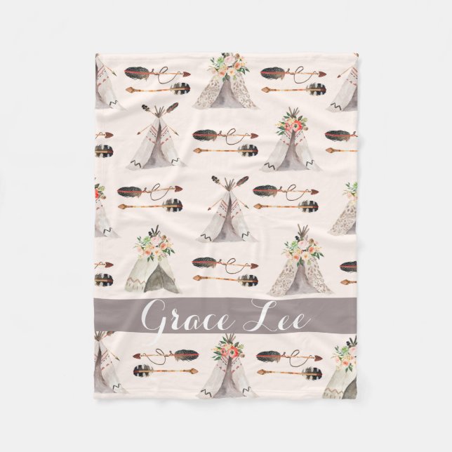 Feathers Boho watercolor customised blanket (Front)