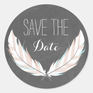 Feathers + Chalkboard Save The Date Sticker