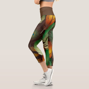 Feathers ,  Colorful Peacock Pattern  Capri Leggings