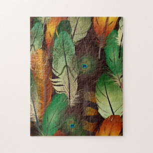 Feathers ,  Colourful Peacock Pattern  Jigsaw Puzzle