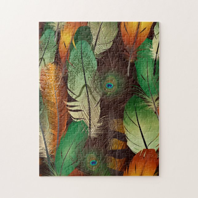 Feathers ,  Colourful Peacock Pattern  Jigsaw Puzzle (Vertical)
