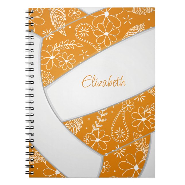 feathers doodle orange white volleyball journal (Front)