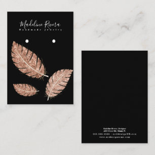 Feathers Faux Gold Black Earring Display Card