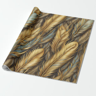 Feathers Golden Silver Art Wrapping Paper