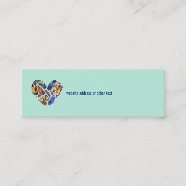 Feathers - Heart Shaped Watercolor Design Website Mini Business Card (Front)