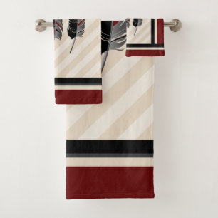 Feathers in Cream, Maroon and Black Bath Towel Set