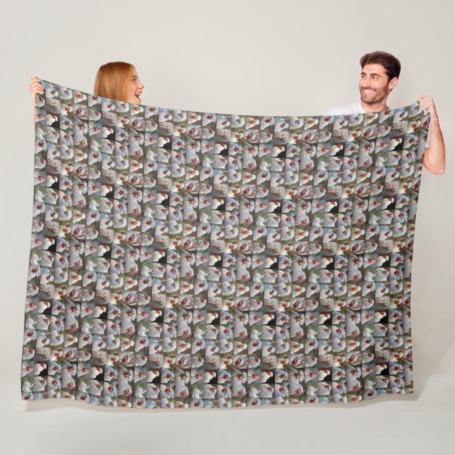 "Feathers in Focus: A White Chicken's Portrait" Fleece Blanket (In Situ)