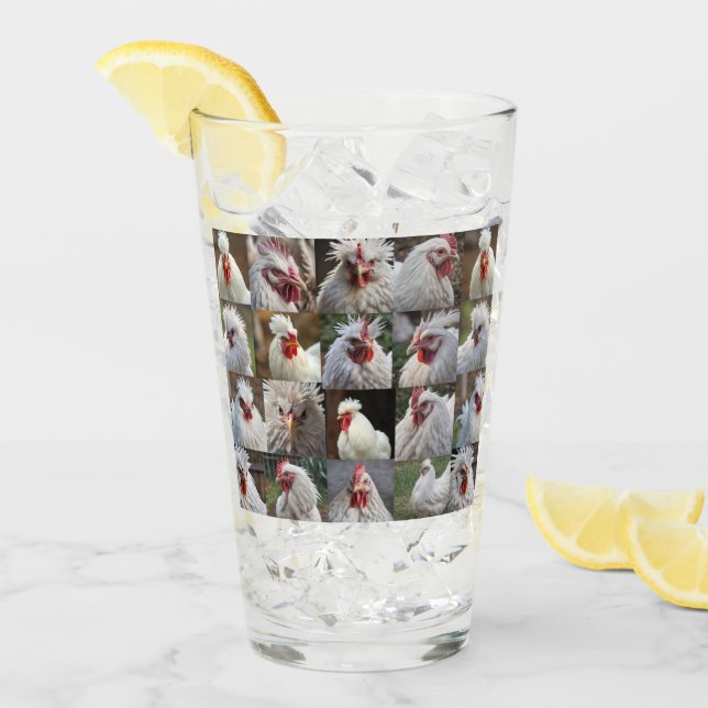 "Feathers in Focus: A White Chicken's Portrait" Glass (Front Ice)