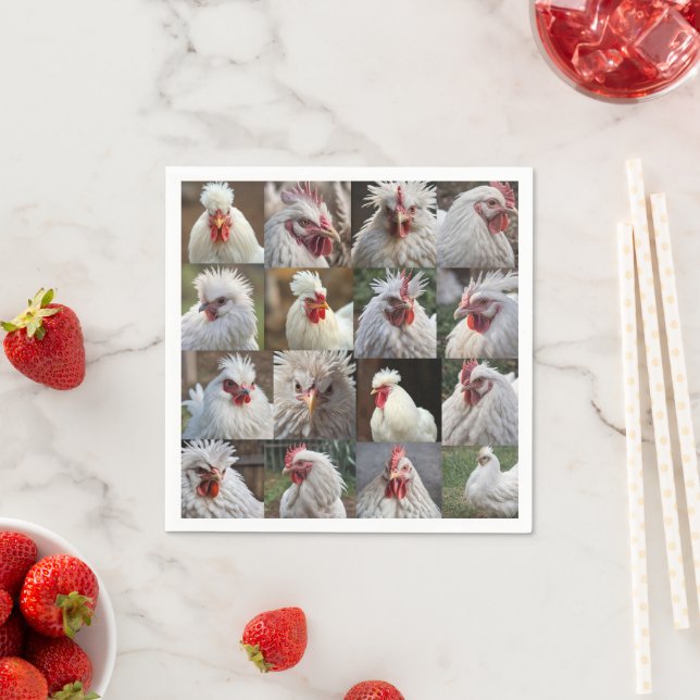 "Feathers in Focus: A White Chicken's Portrait" Napkin (Insitu)